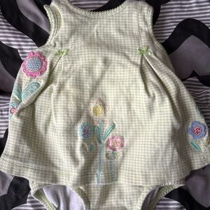 Carter's Green Gingham Baby Dress with Floral Embroidery
